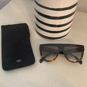 Authentic Celine Shadow Oversized Flat Top Aviator Sunglasses Black Havana Brown